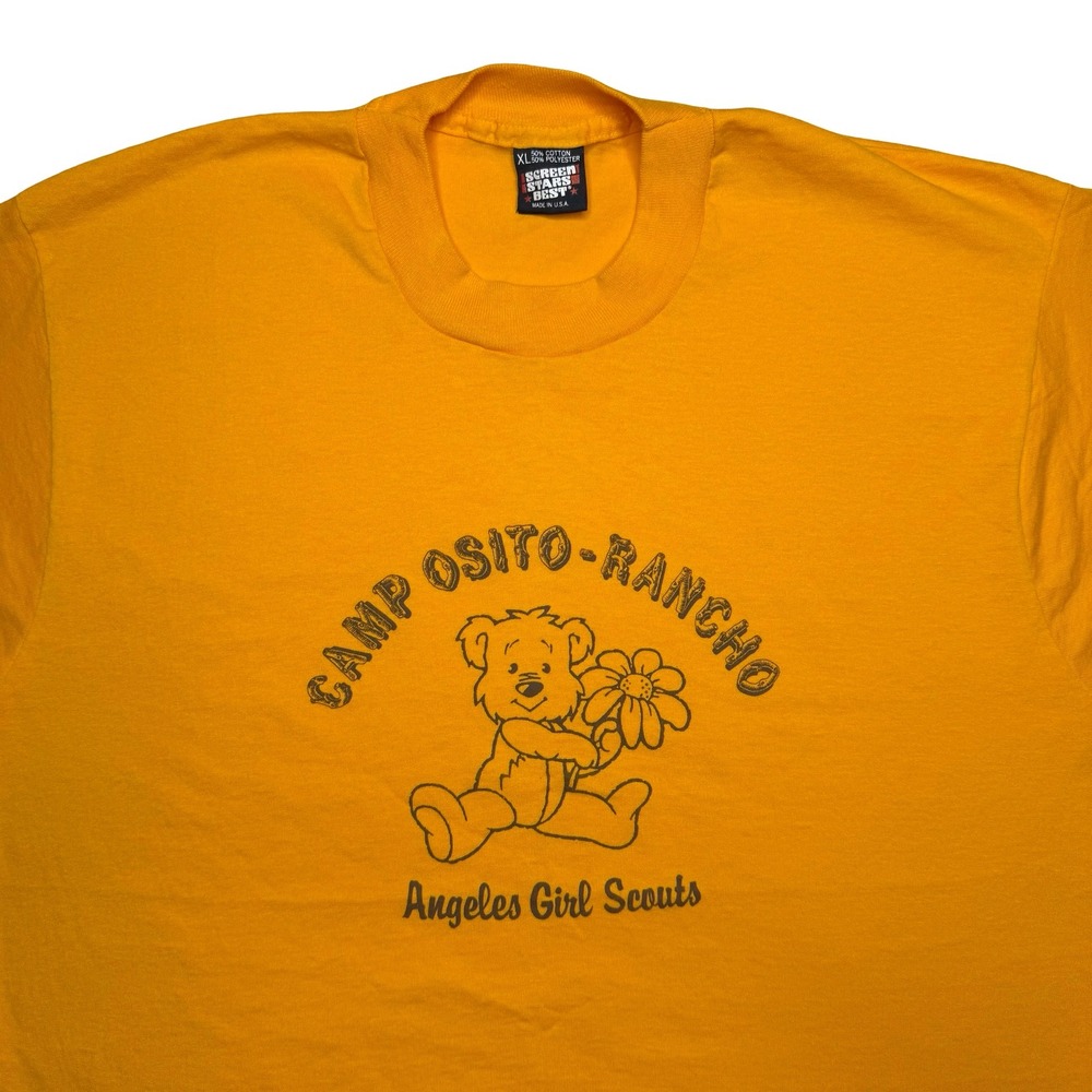 Vintage 80s Camp Osito Rancho - Angels Girl Scouts yellow shirt XL